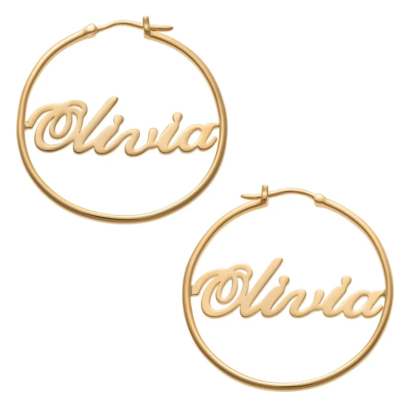 14K Gold over Sterling  Name Medium Hoop Earrings sold by Limoges Jewelry