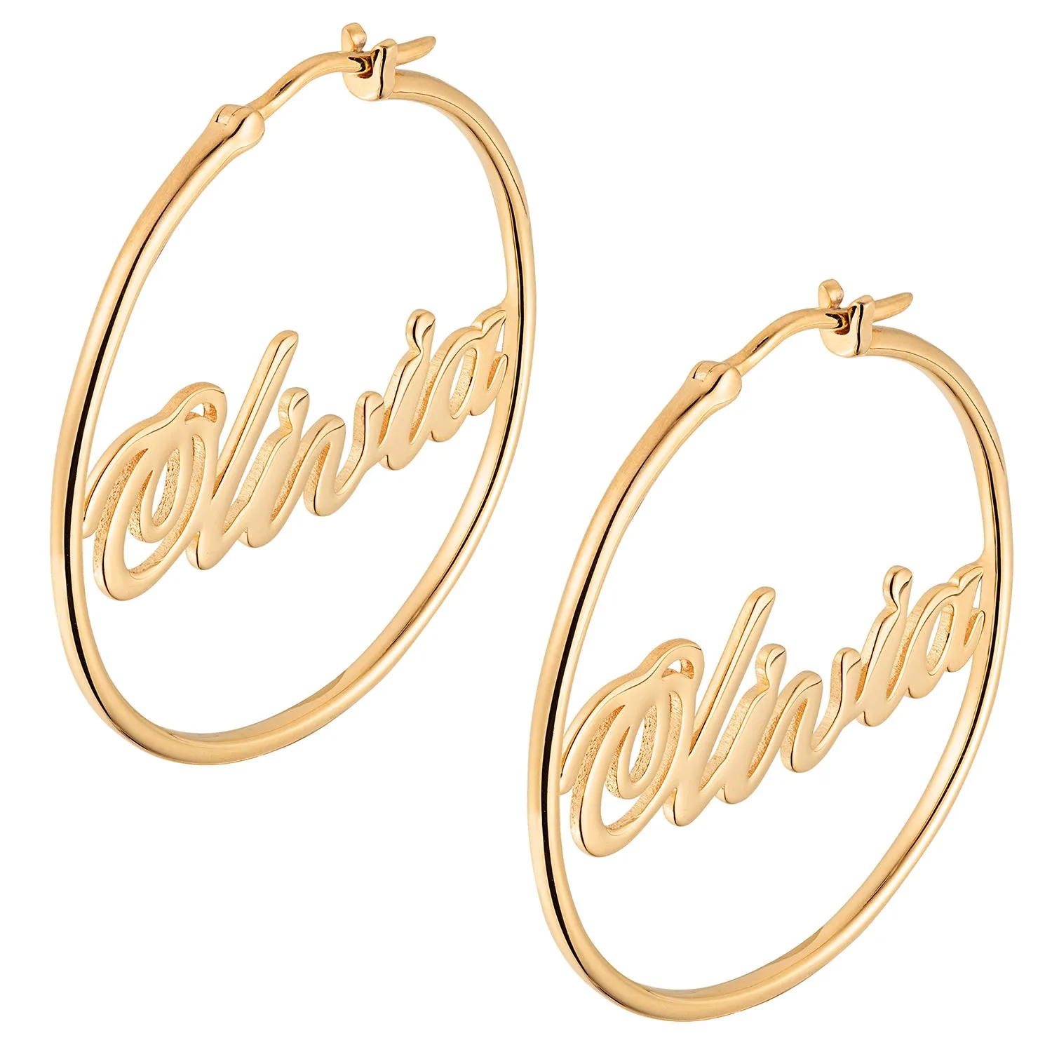 14K Gold over Sterling Name Medium Hoop Earrings sold by Limoges Jewelry product image thumbnail 2