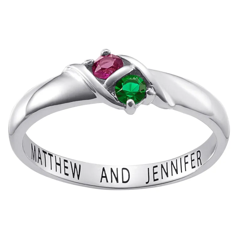 Sterling Silver Round Birthstone Ring - 2 Stones sold by Limoges Jewelry
