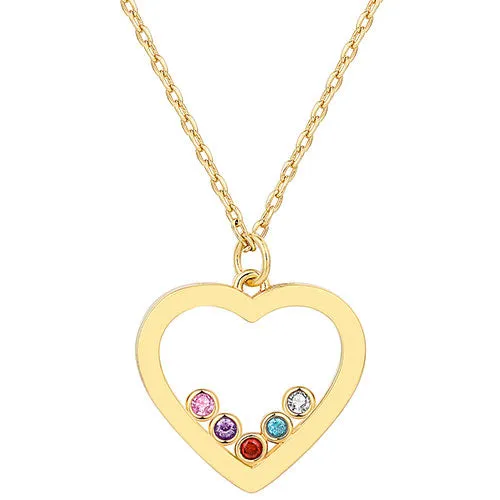 14K Gold Plated Enamel Open Heart with Birthstones Necklace - 1 to 5 stones sold by Limoges Jewelry