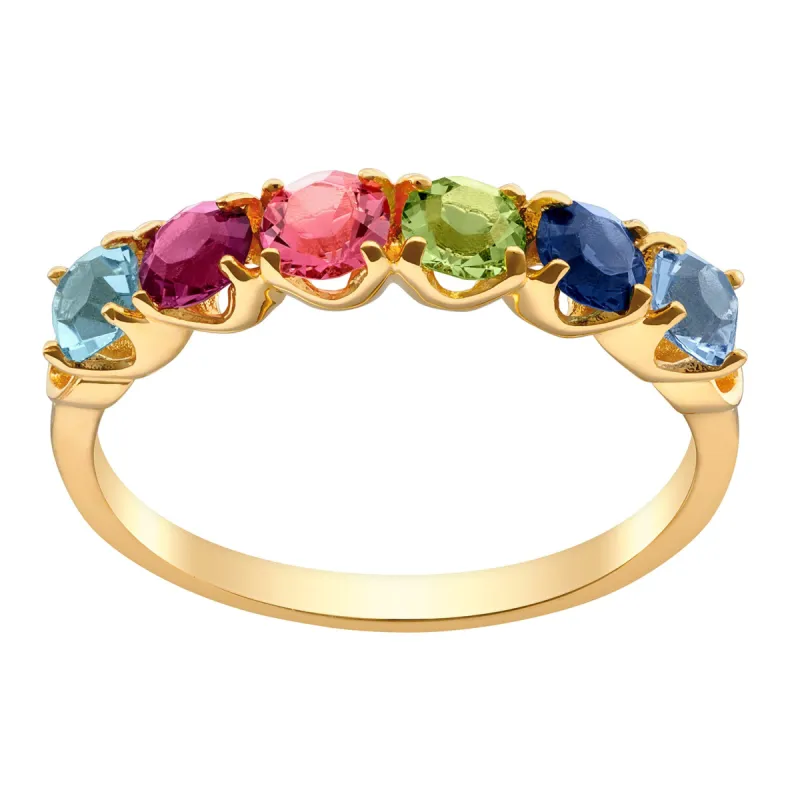14K Gold over Sterling Round Birthstone Ring with Hearts  - 6 Stones sold by Limoges Jewelry