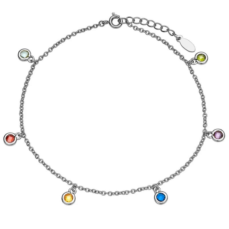 Silver Plated Dangle Birthstone Anklet - 2 to 6 Stones sold by Limoges Jewelry
