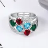 Sterling Silver Heart Birthstone Famly Name with CZ Accent Ring sold by Limoges Jewelry