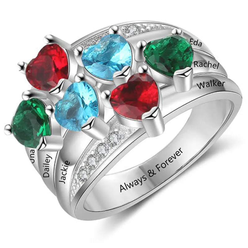 Sterling Silver Heart Birthstone Famly Name with CZ Accent Ring sold by Limoges Jewelry
