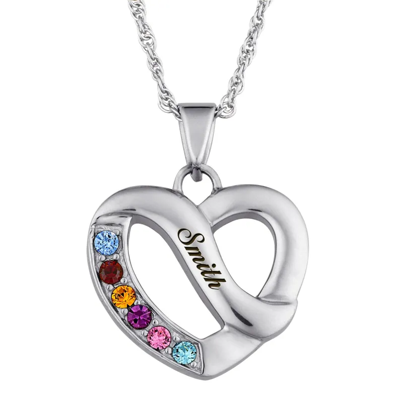 Silver Plated Family Name & Birthstone Heart Necklace sold by Limoges Jewelry