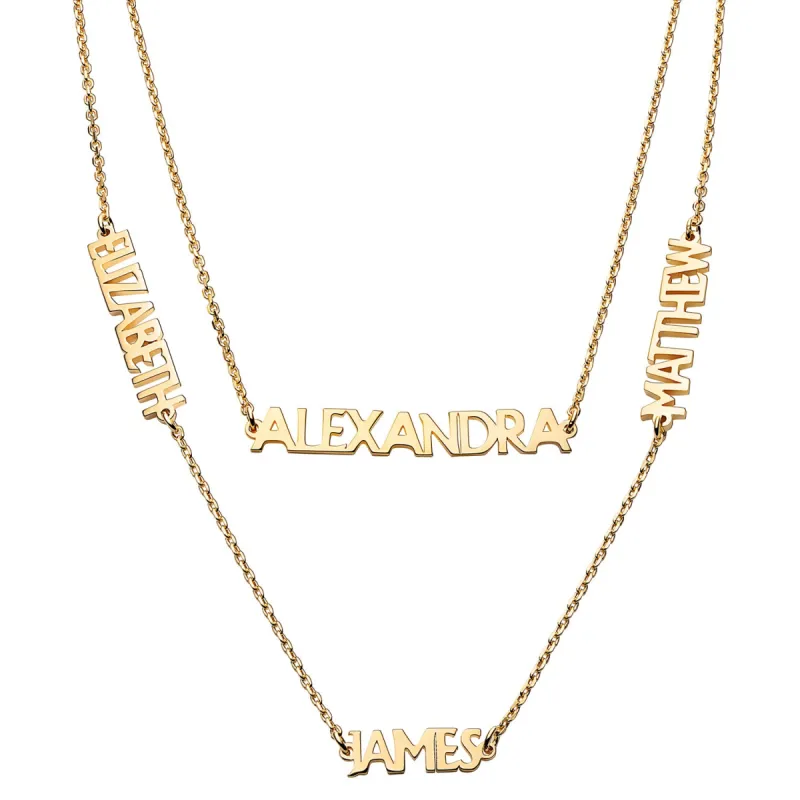 14K Gold over Sterling Petite Uppercase 4 Name Station Necklace sold by Limoges Jewelry