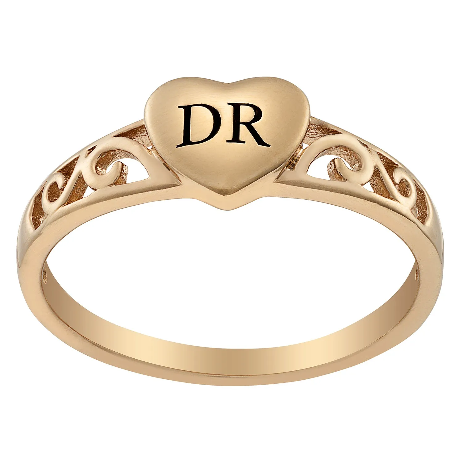 14K Gold over Sterling Initial Heart Swirl Ring sold by Limoges Jewelry