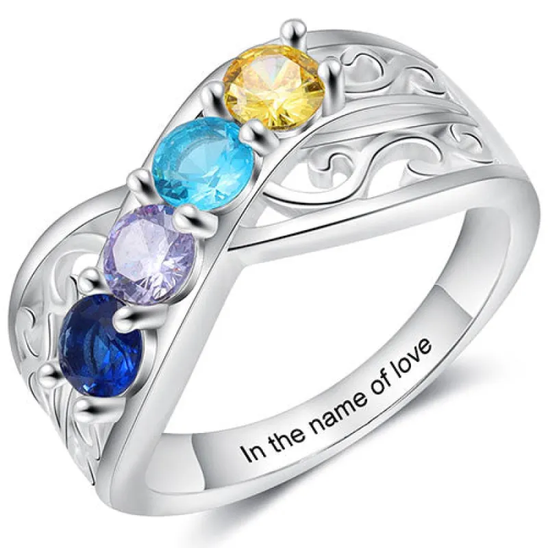 Silver Plated 4 Birthstone Filigree Crossover Ring sold by Limoges Jewelry