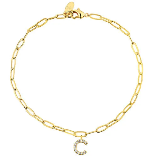 Sterling Silver CZ Initial Charm Paperclip Chain Bracelet sold by Limoges Jewelry product image thumbnail 2