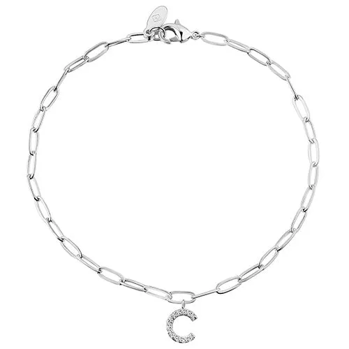 Sterling Silver CZ Initial Charm Paperclip Chain Bracelet sold by Limoges Jewelry
