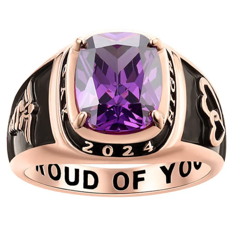 Women's 14K Rose Gold Plated Traditional Prong station Birthstone Class Ring sold by Limoges Jewelry