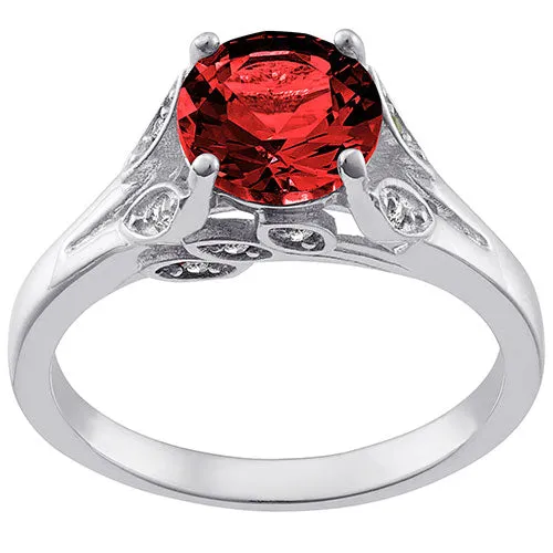 Silver Plated Simulated Garnet with Clear Crystal Leaves Ring sold by Limoges Jewelry