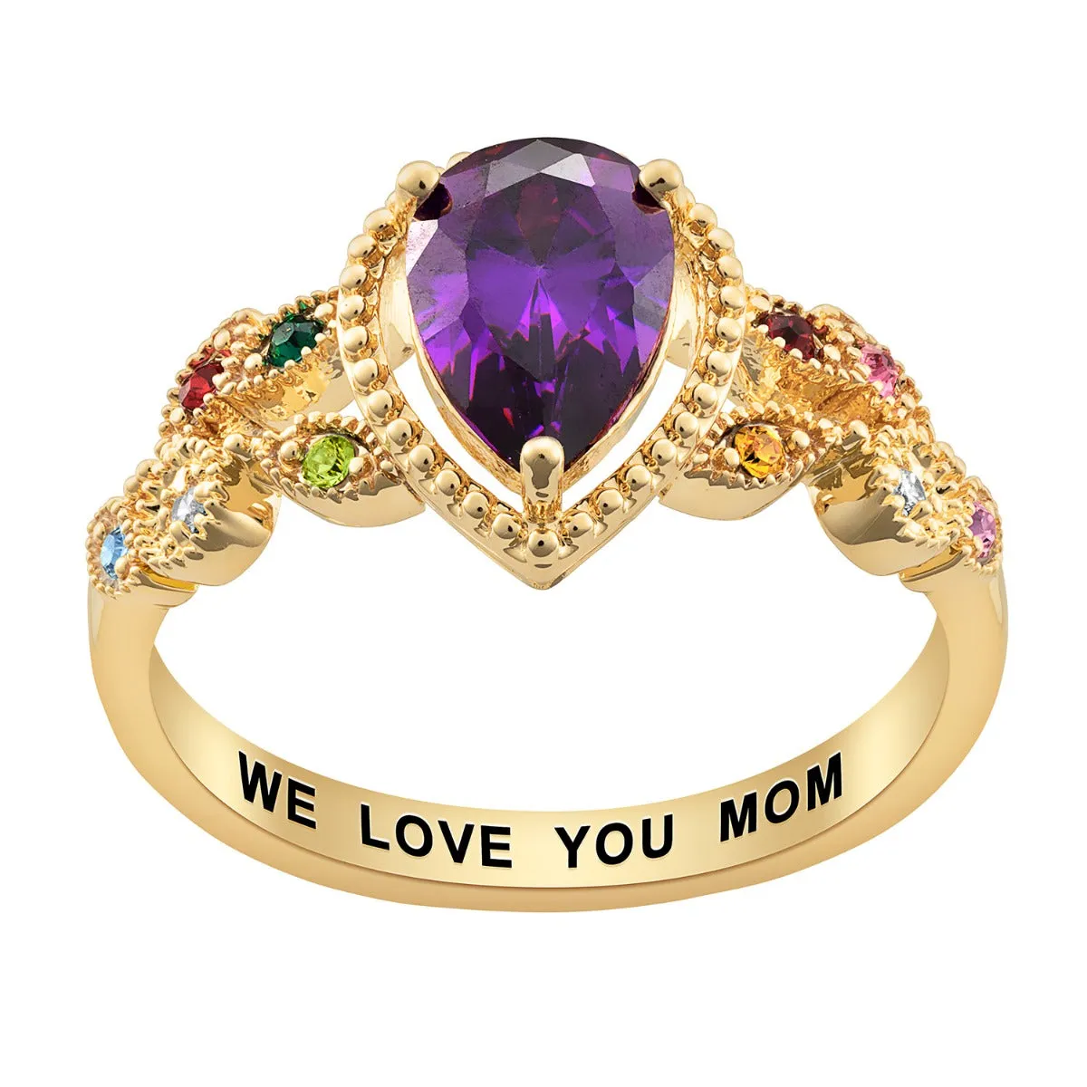 14K Gold Plated Mother's Pear Family Birthstone Ring sold by Limoges Jewelry