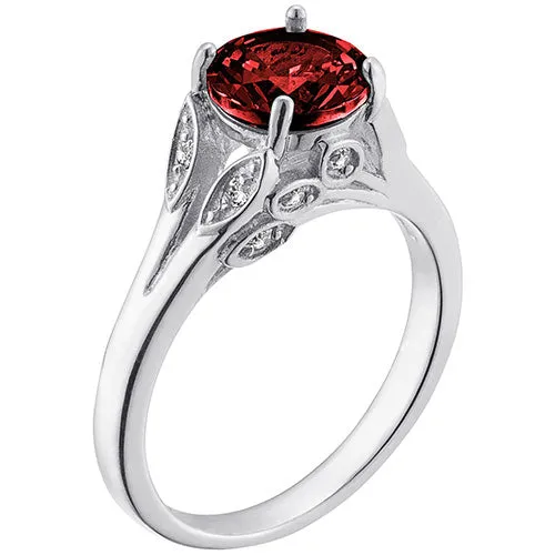 Silver Plated Simulated Garnet with Clear Crystal Leaves Ring sold by Limoges Jewelry product image thumbnail 2
