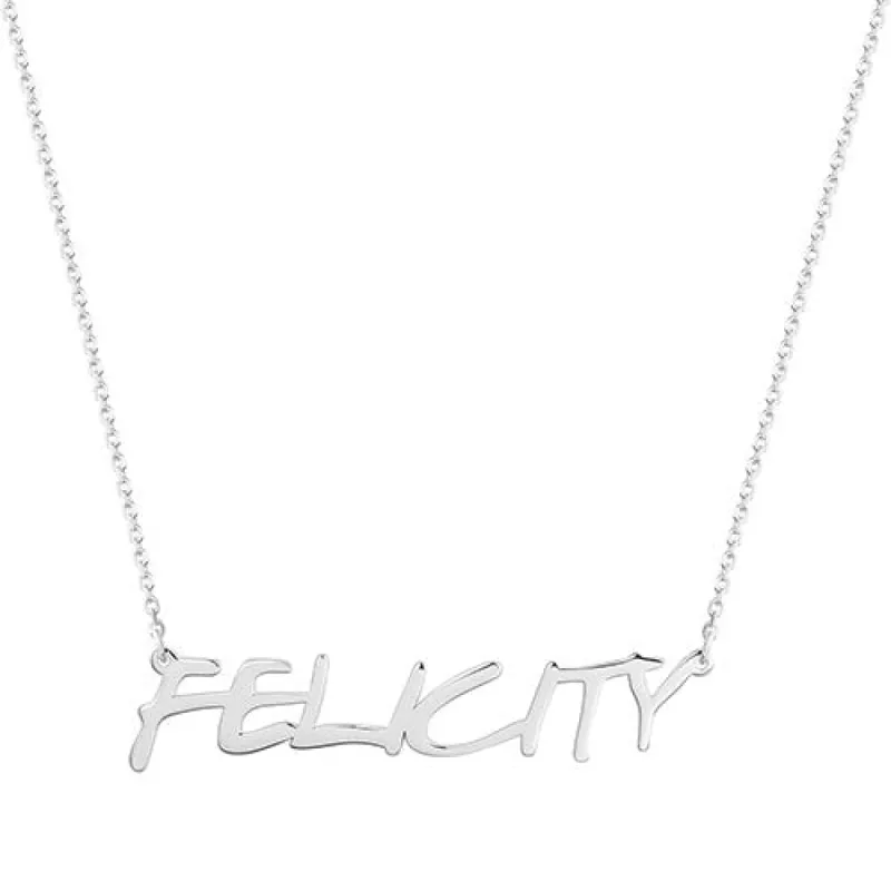 Sterling Silver Modern Uppercase Name Plaque sold by Limoges Jewelry