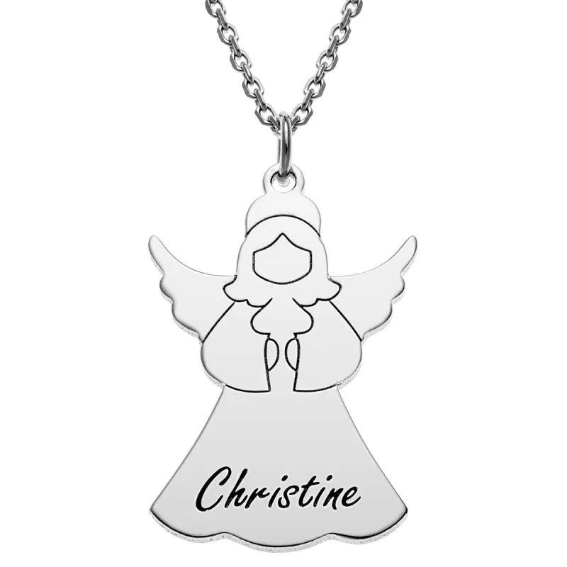 Silver Plated Engraved Name Angel Necklace sold by Limoges Jewelry