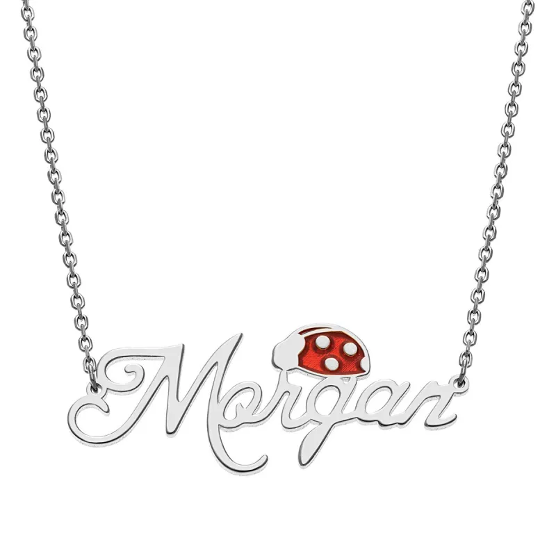 Script Name with Enamel Ladybug Necklace sold by Limoges Jewelry
