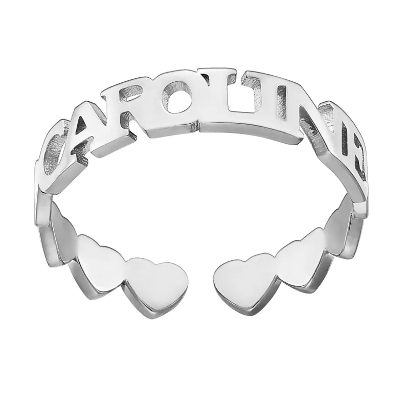 Sterling Silver Name with Heart Band Ring sold by Limoges Jewelry