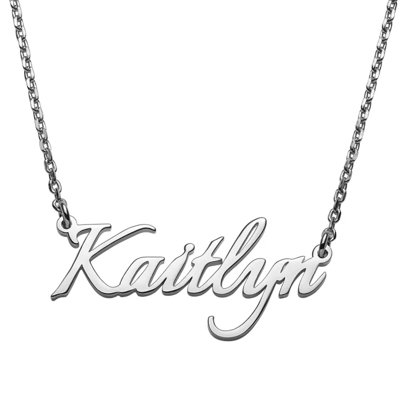 Sterling Silver Petite Fancy Script Name Necklace sold by Limoges Jewelry