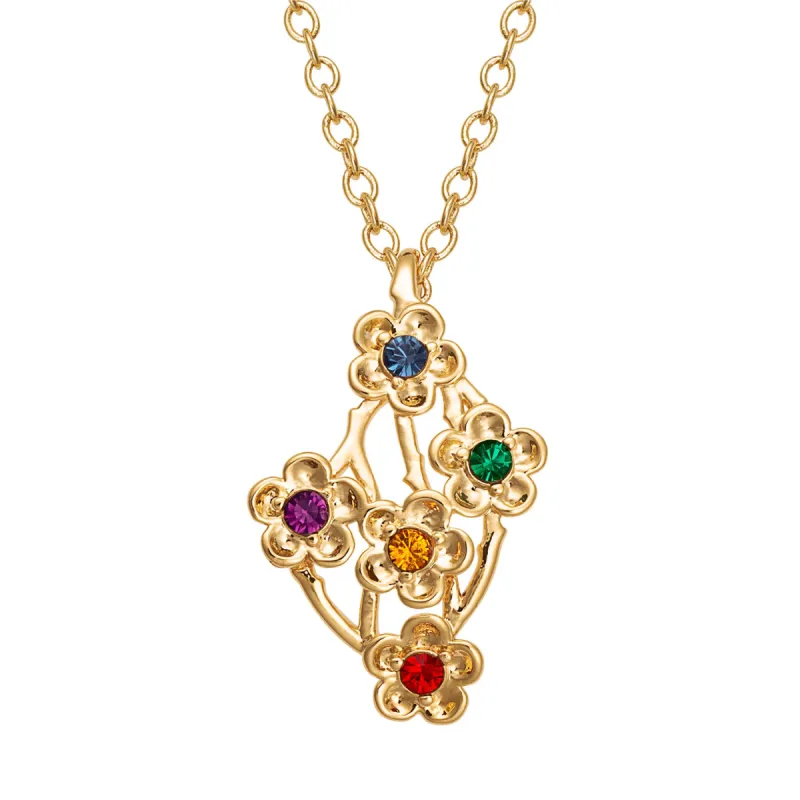 14K Gold over Sterling Family Flower Birthstone Necklace sold by Limoges Jewelry