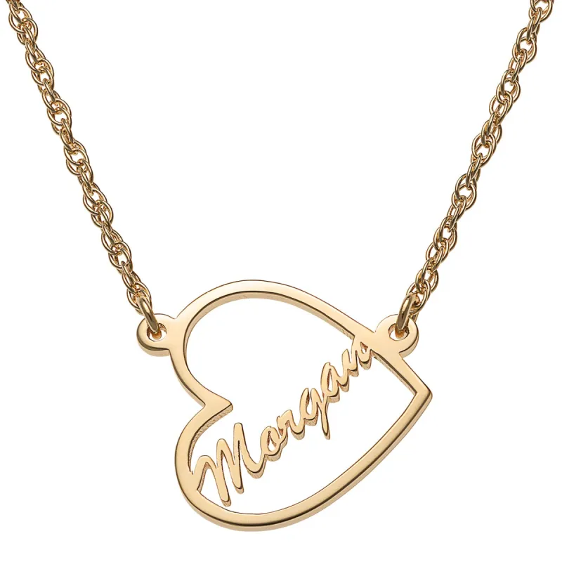 14K Gold over Sterling Petite Open Heart with Name Necklace sold by Limoges Jewelry