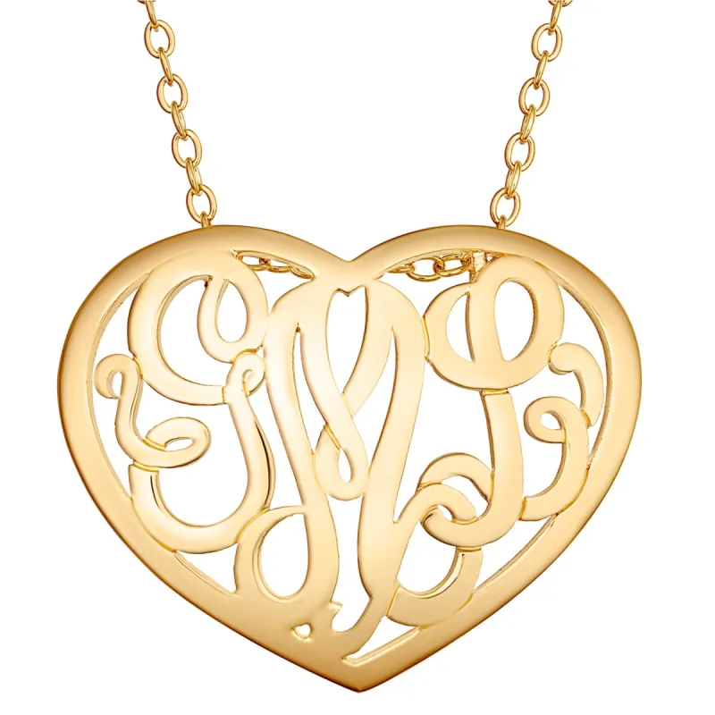 Single Sided 3-D 30x24mm Heart Framed Monogram Pendant sold by Limoges Jewelry