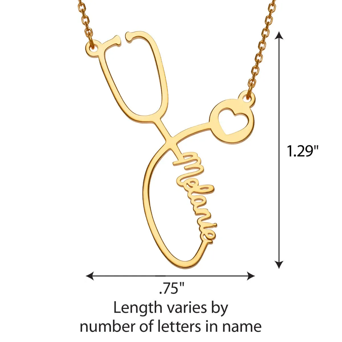 14K Gold over Sterling Script Name Stethoscope with Heart Necklace sold by Limoges Jewelry product image thumbnail 4