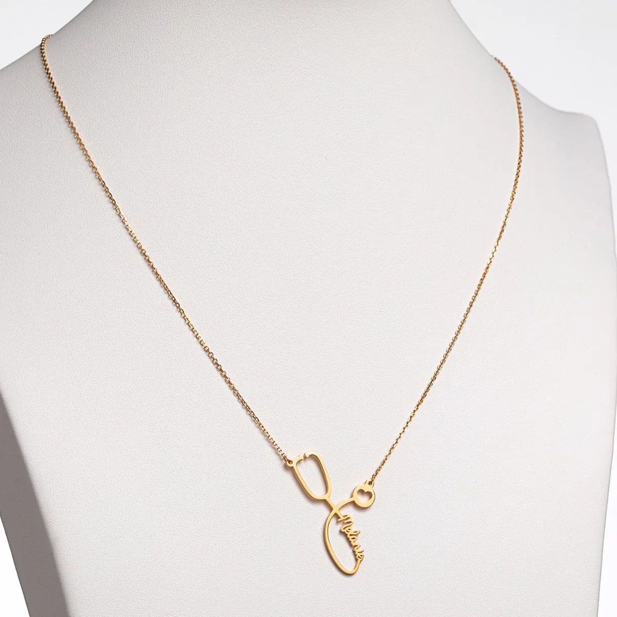 14K Gold over Sterling Script Name Stethoscope with Heart Necklace sold by Limoges Jewelry product image thumbnail 3