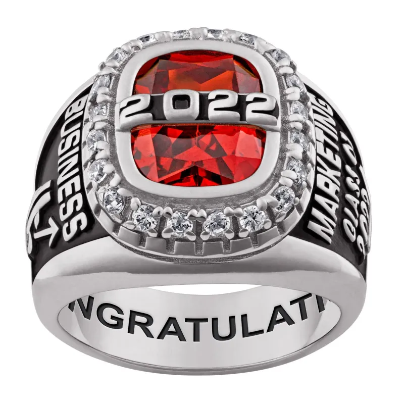 Men's Sterling Silver CZ Pave Setting Birthstone Personalized Year Class Ring sold by Limoges Jewelry