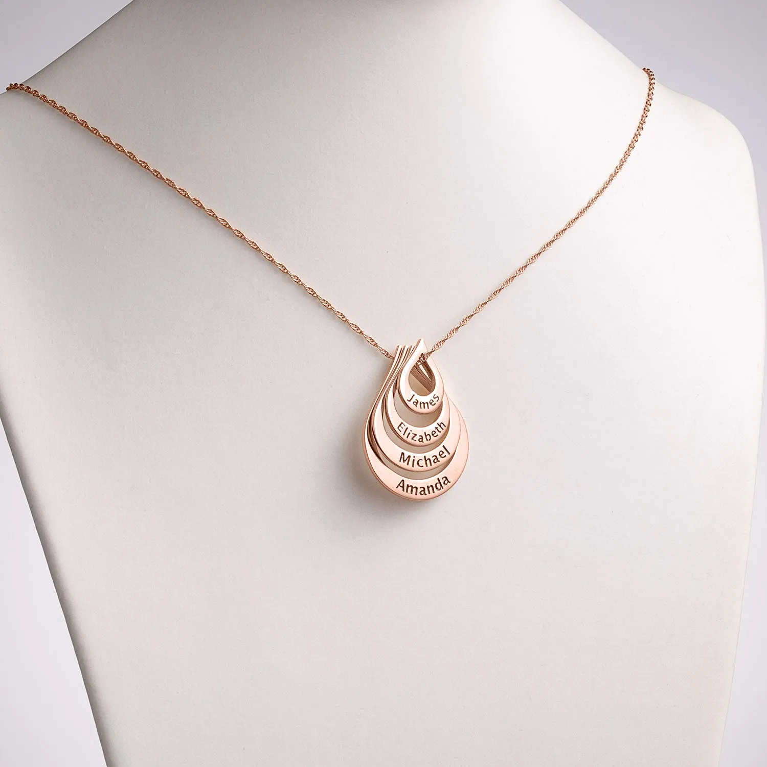14K Rose Gold over Sterling Nesting Teardrop with Names Necklace - 4 Names sold by Limoges Jewelry product image thumbnail 2