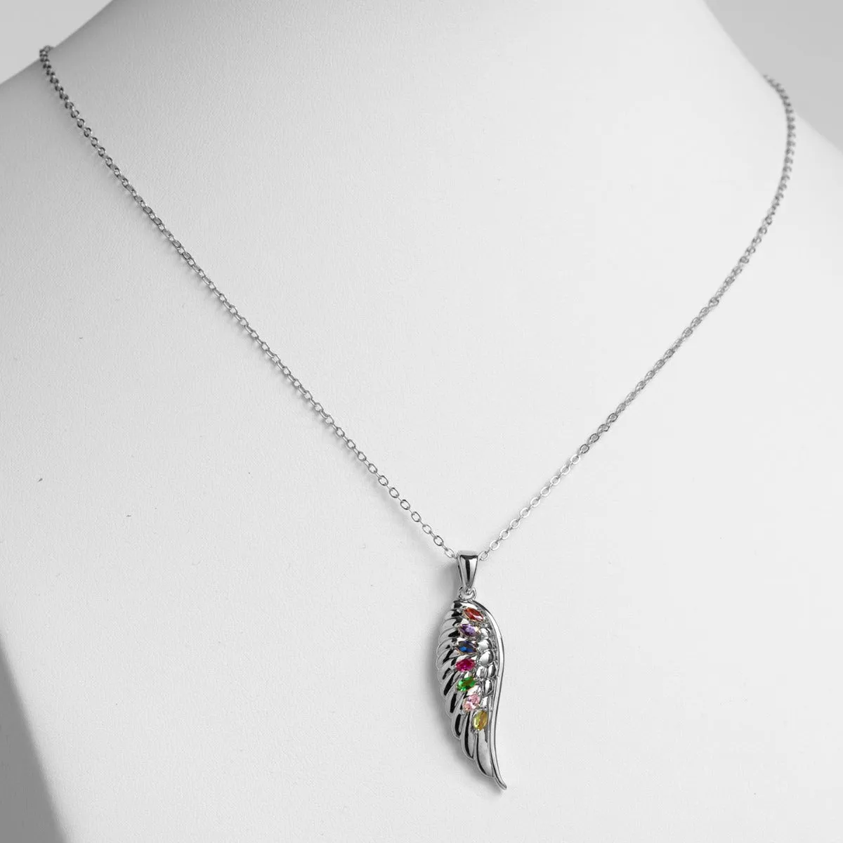 Silver Plated Family Birthstone Angel Wing Necklace sold by Limoges Jewelry product image thumbnail 2