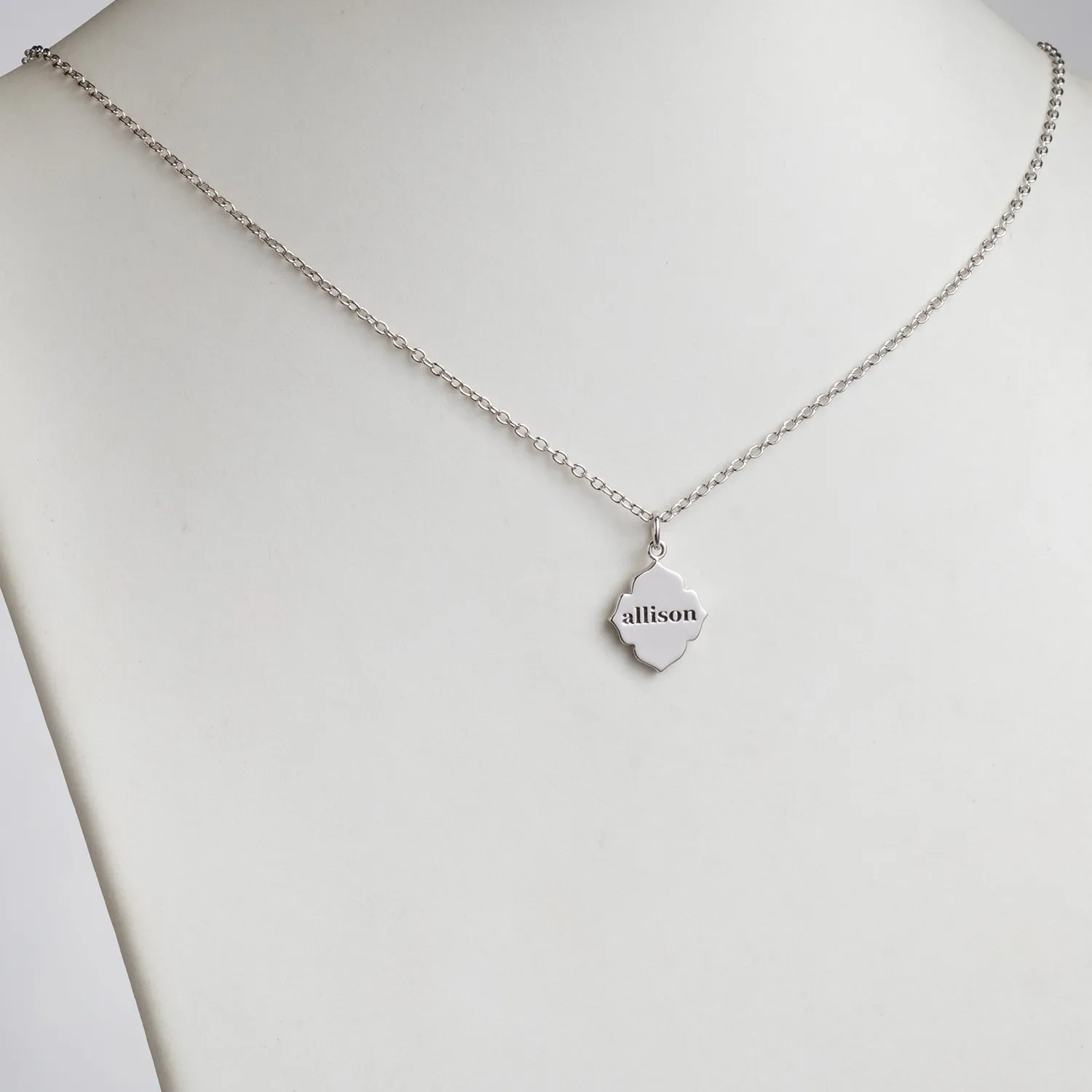 Sterling Silver Clover Leaf Engraved Name Pendant sold by Limoges Jewelry product image thumbnail 2