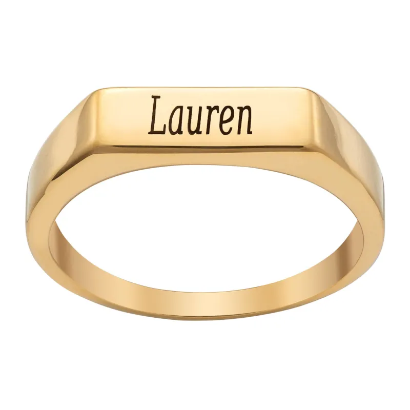 14K Gold over Sterling Engraved Name Rectangle Ring sold by Limoges Jewelry