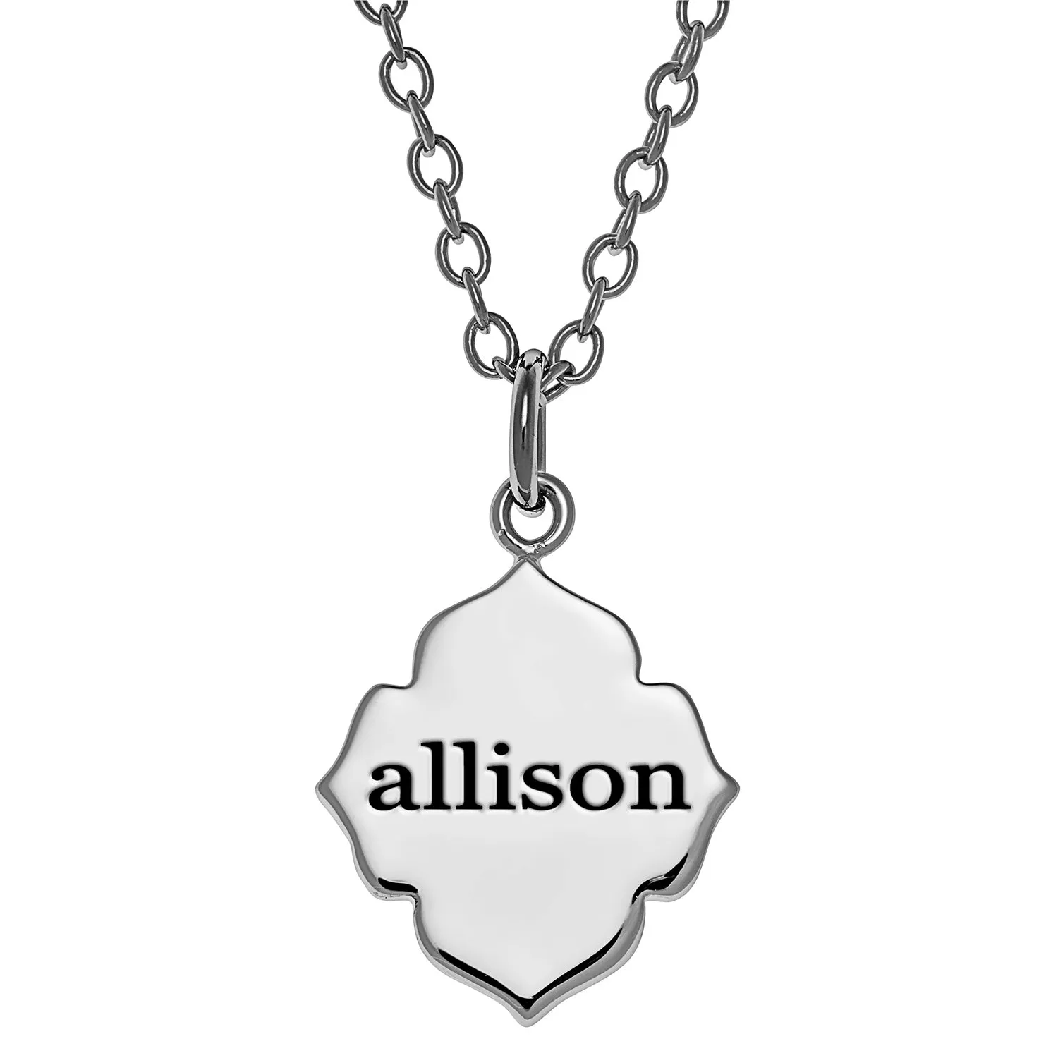 Sterling Silver Clover Leaf Engraved Name Pendant sold by Limoges Jewelry