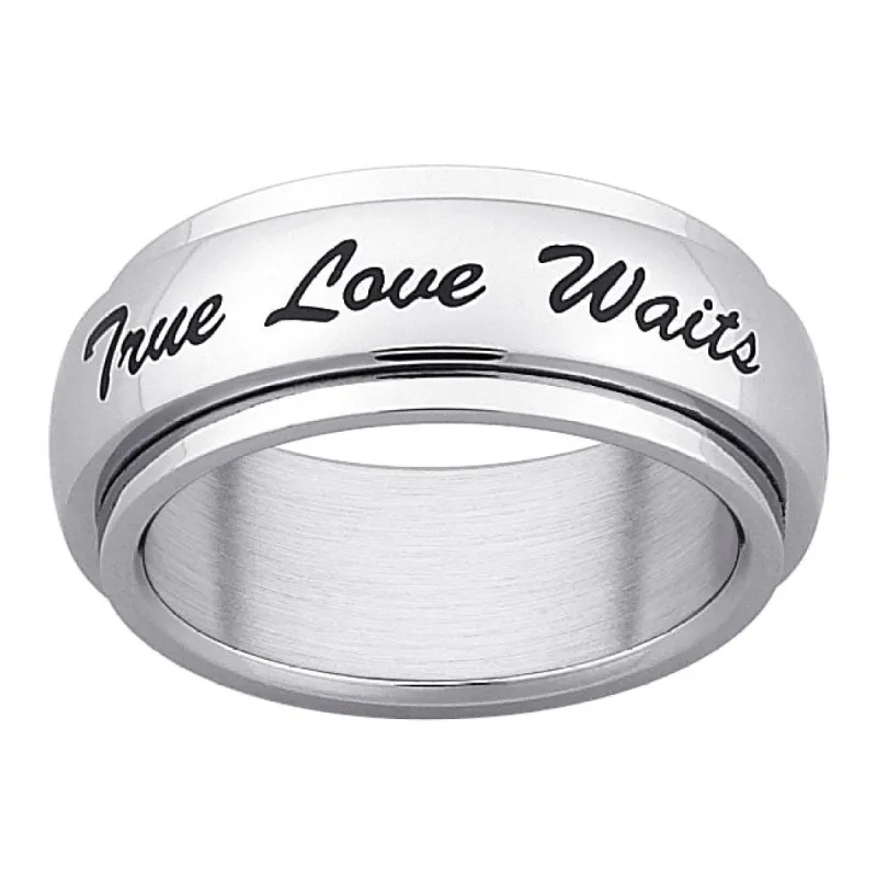 Ladies Stainless Steel True Love Waits Purity Spinner Band Ring made by Limoges Jewelry