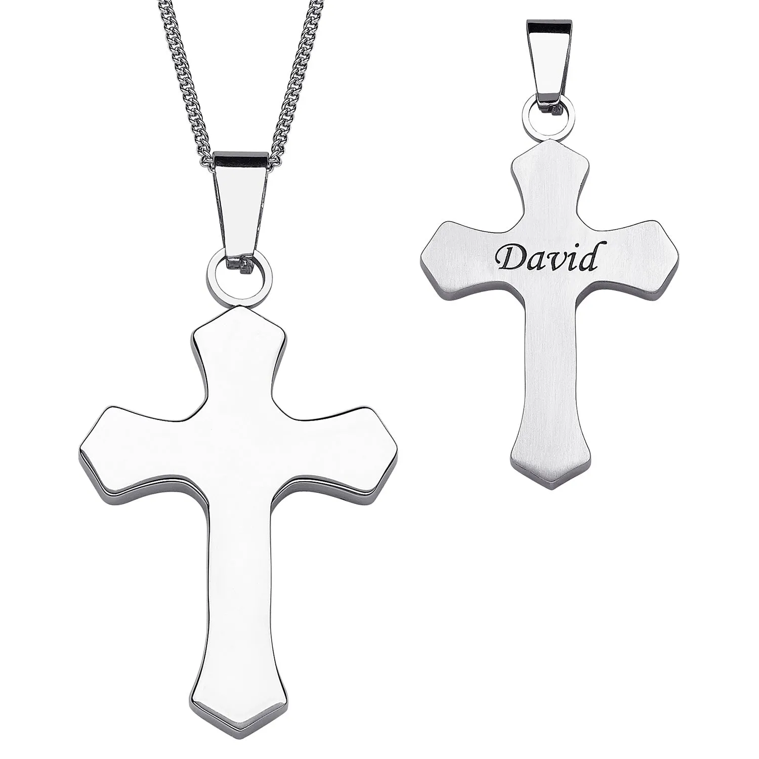 Stainless Steel Engraved Name Polished Cross Necklace sold by Limoges Jewelry
