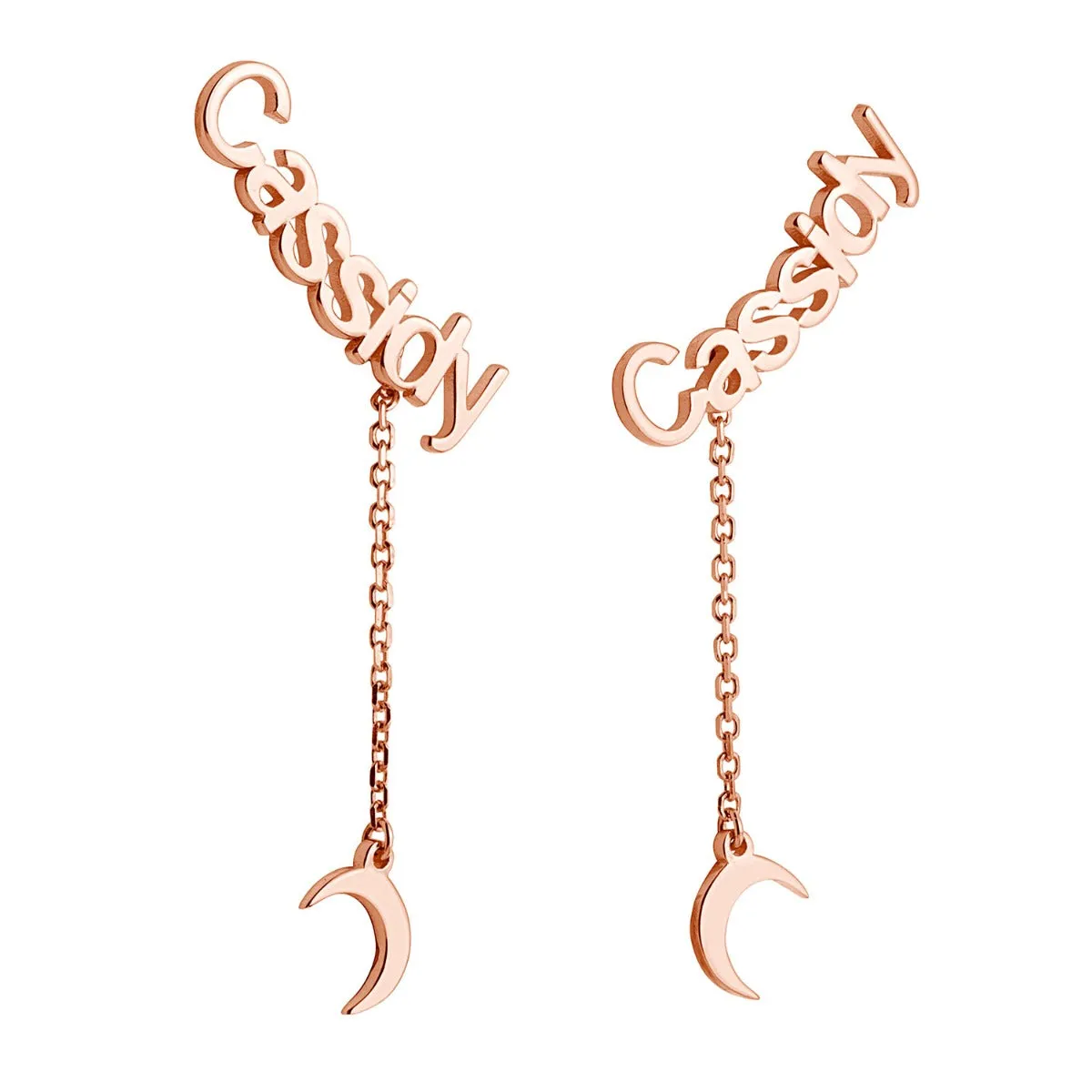 14K Rose Gold over Sterling Name with Moon Charm Dangle Crawler Earrings sold by Limoges Jewelry product image thumbnail 3