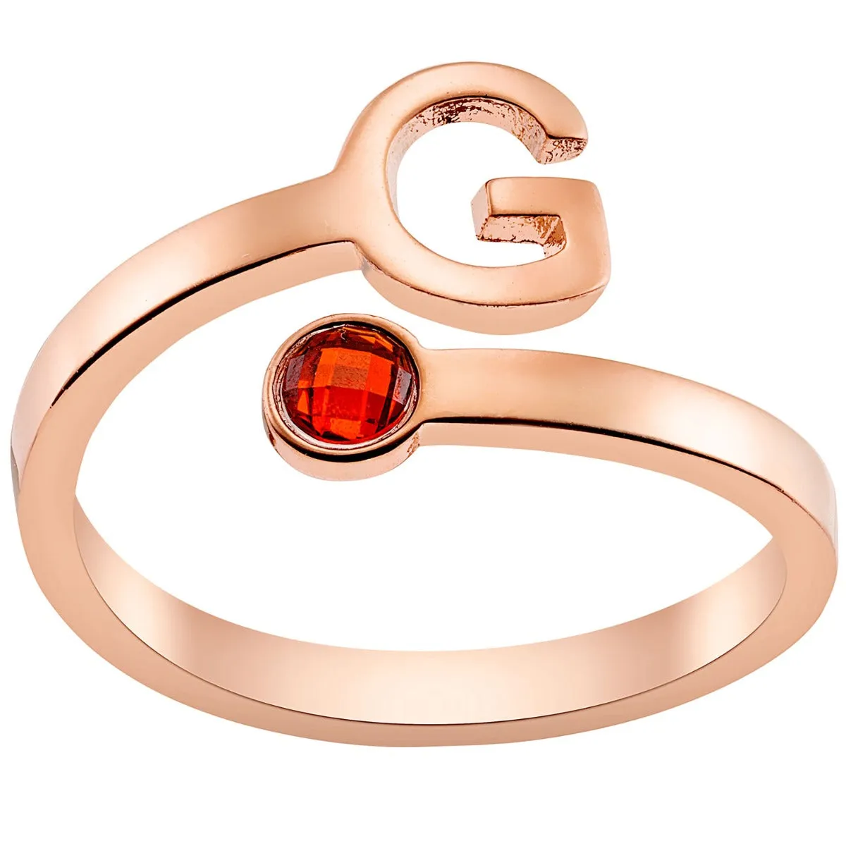 14K Rose Gold Plated Initial and Birthstone Bypass Ring sold by Limoges Jewelry