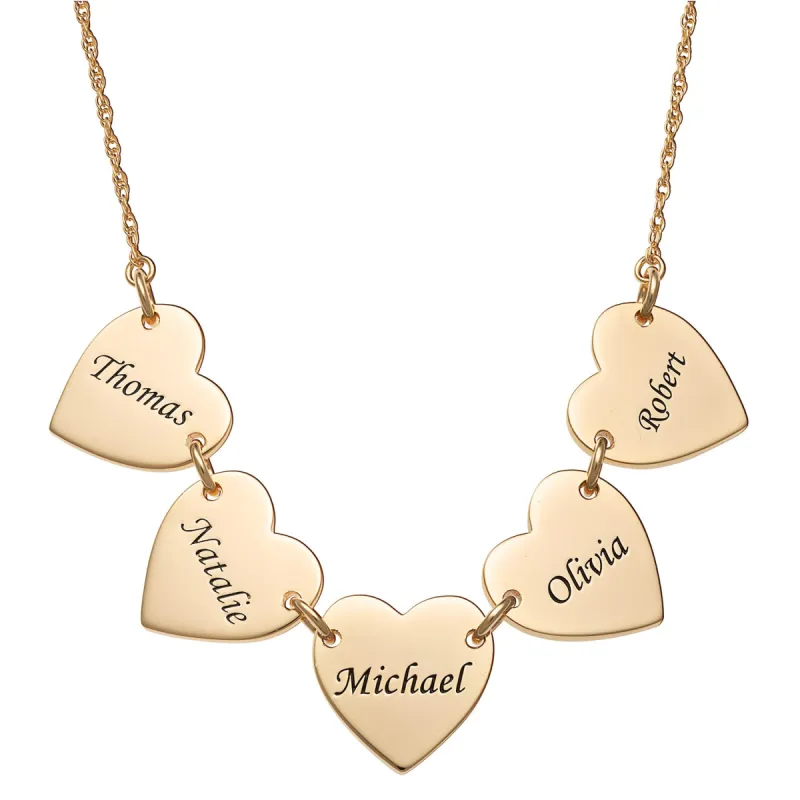 14K Gold over Sterling Engraved Name Heart Station Necklace - 5 Names sold by Limoges Jewelry