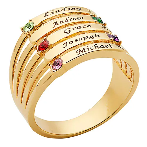 14K Gold Plated Engraved Name and Birthstone Faux Stack Ring sold by Limoges Jewelry product image thumbnail 3