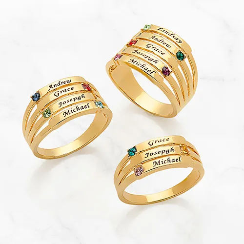 14K Gold Plated Engraved Name and Birthstone Faux Stack Ring sold by Limoges Jewelry
