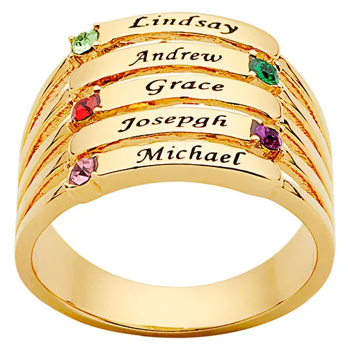 14K Gold Plated Engraved Name and Birthstone Faux Stack Ring sold by Limoges Jewelry product image thumbnail 2
