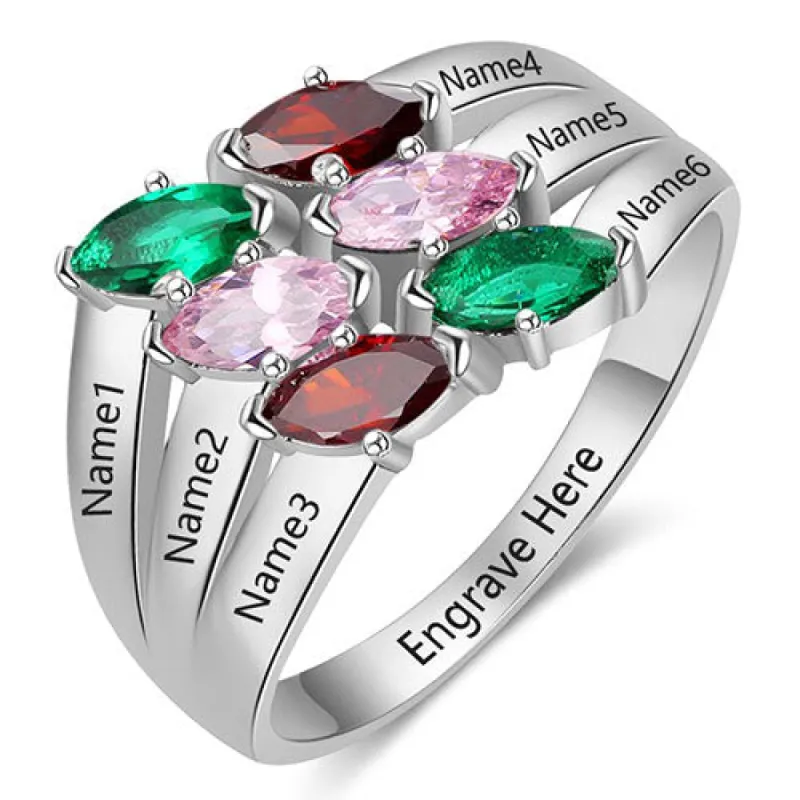 Sterling Silver Marquise Birthstone Family Name Ring sold by Limoges Jewelry