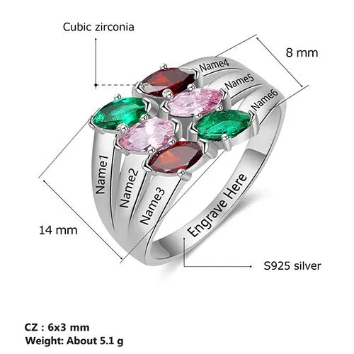 Sterling Silver Marquise Birthstone Family Name Ring sold by Limoges Jewelry product image thumbnail 2