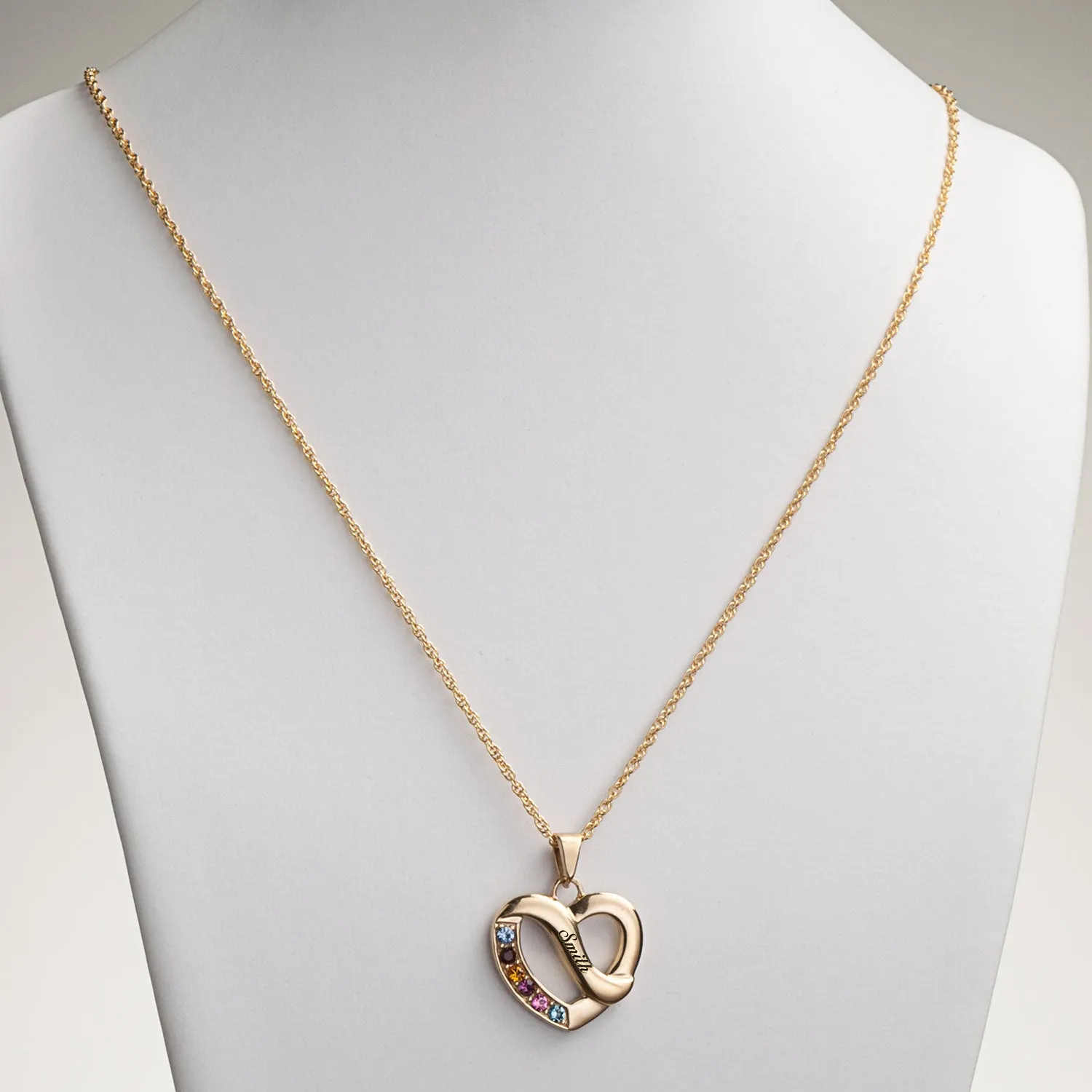 Women's 14K Gold Plated Family Name & Birthstone Heart Necklace sold by Limoges Jewelry product image thumbnail 3