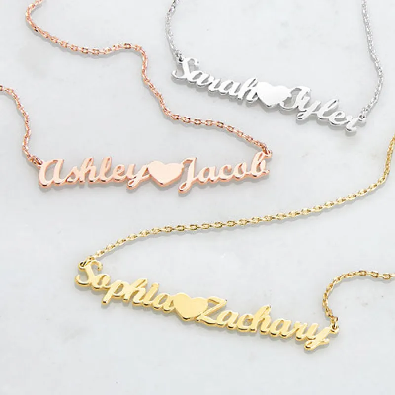 Sterling Silver Couples Name with Heart Pendant sold by Limoges Jewelry