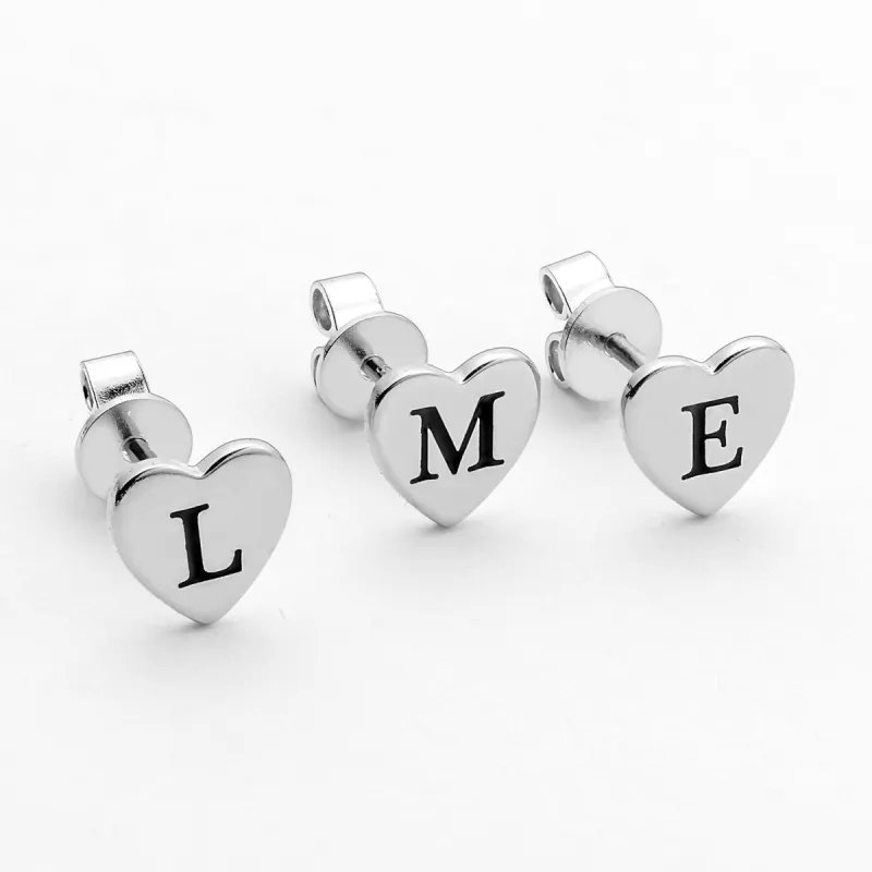 Sterling Silver Petite Engraved Initial Heart Earrings sold by Limoges Jewelry