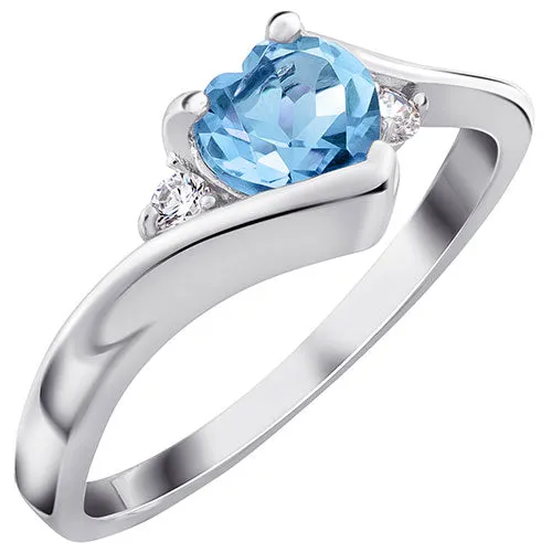 Genuine Blue Topaz Heart Ring with CZ Accent sold by Limoges Jewelry product image thumbnail 2