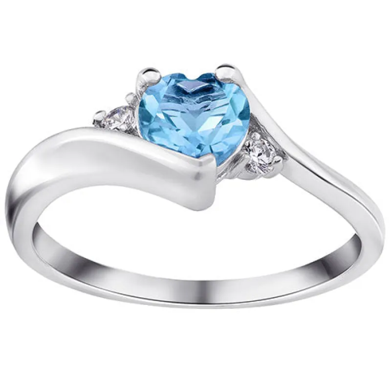 Genuine Blue Topaz Heart Ring with CZ Accent sold by Limoges Jewelry