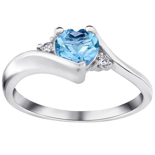Genuine Blue Topaz Heart Ring with CZ Accent sold by Limoges Jewelry